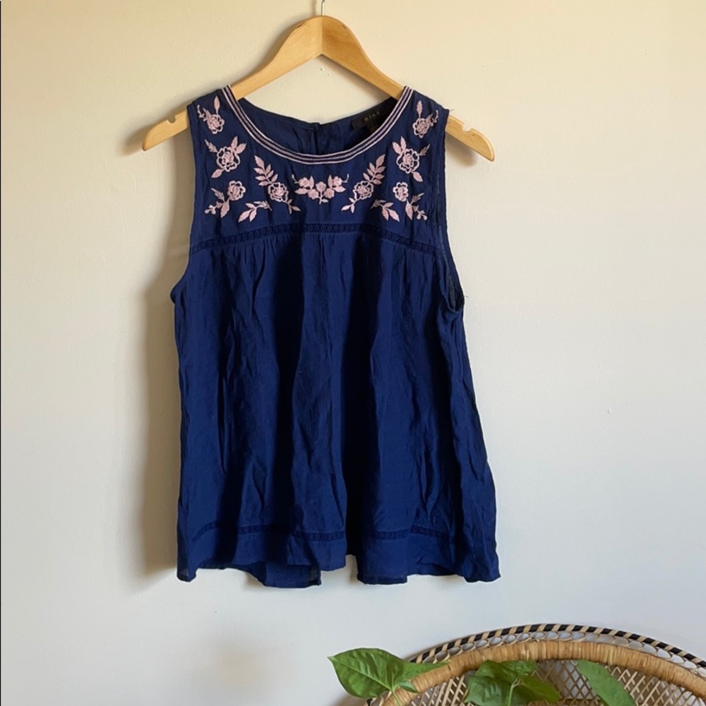 Navy and Pink embroidered flowered tank